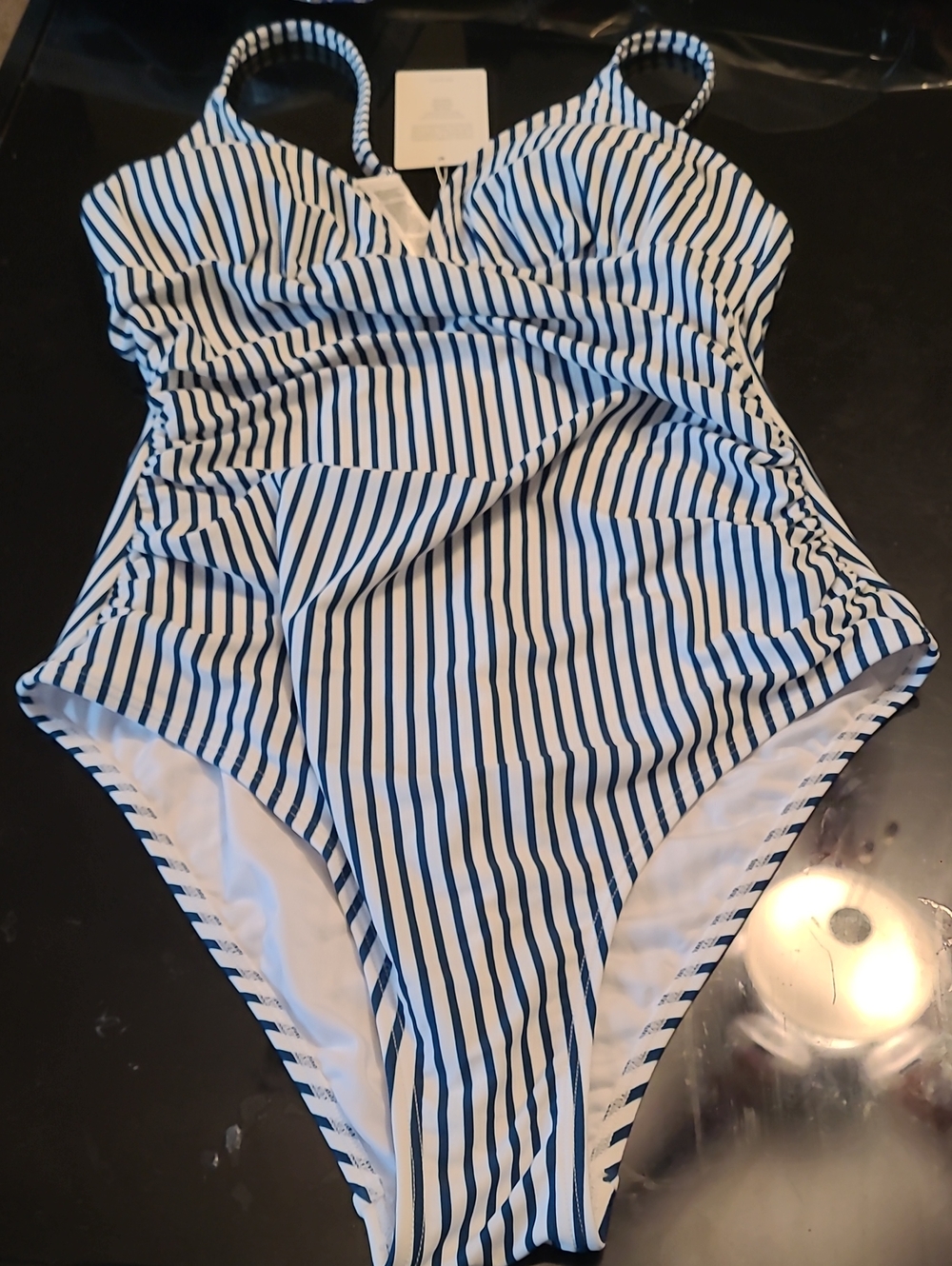 Cupshe Navy and White Vertical Stripe Kids One-Piece Swimsuit